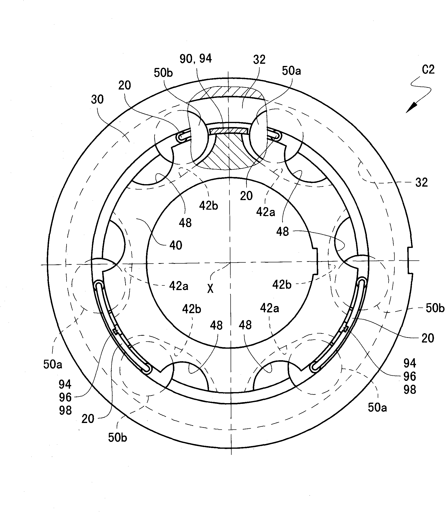 Full-slot self-restoration frictional overrun clutch