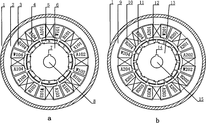 Double-equal pole double-section stator/rotor reluctance generator