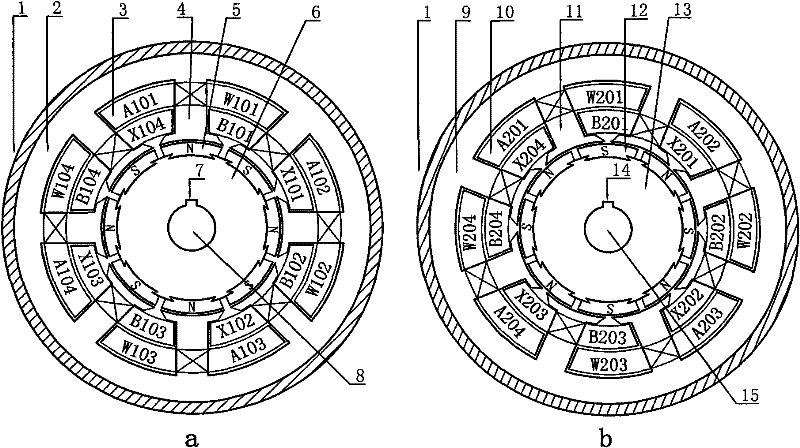 Double-equal pole double-section stator/rotor reluctance generator