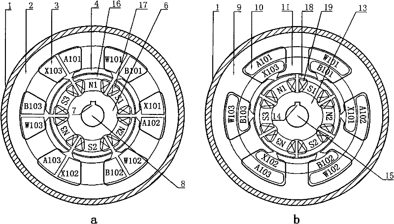 Double-equal pole double-section stator/rotor reluctance generator