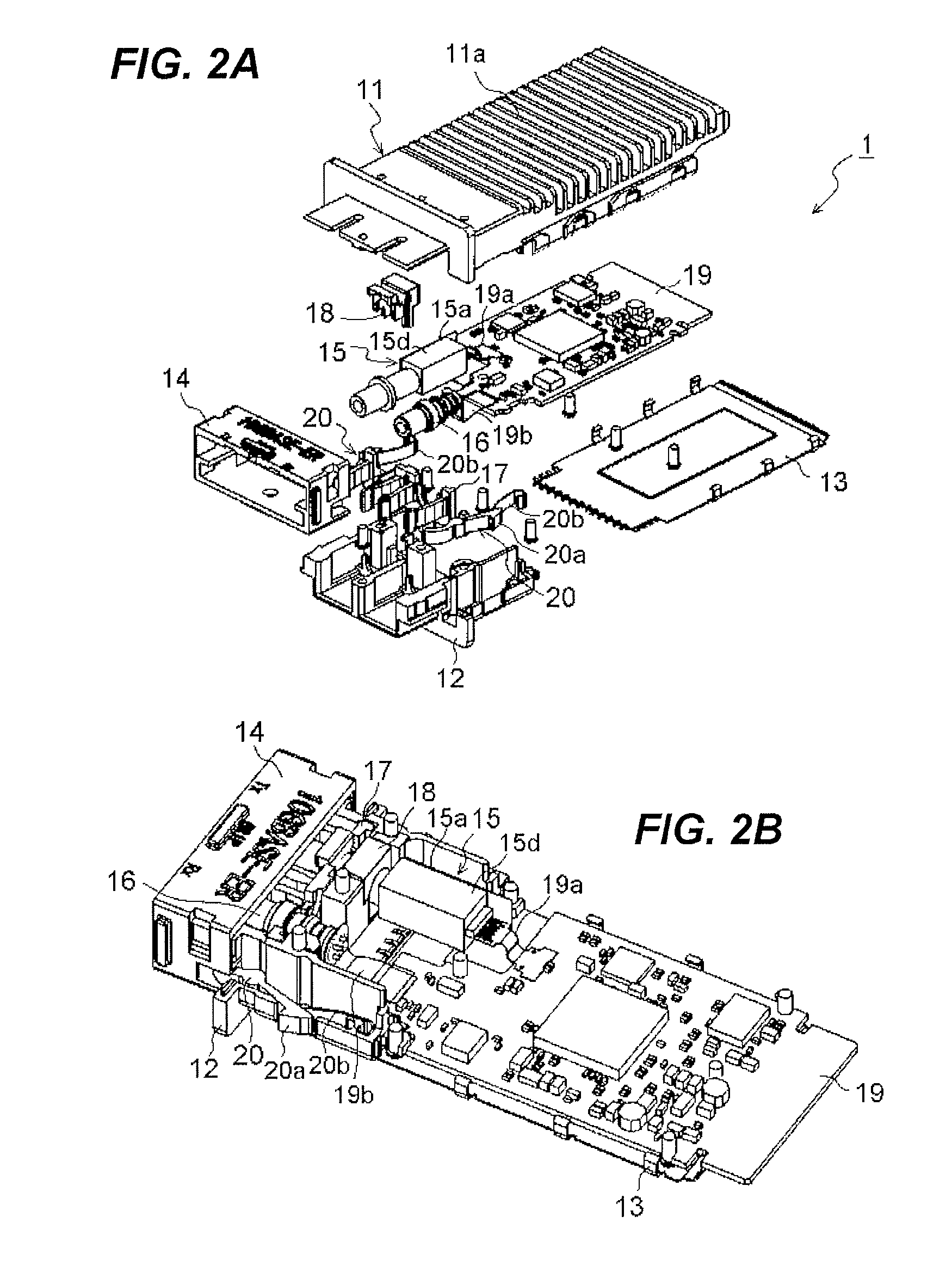 Optical transceiver with an optical sub-assembly supporter by a holder and a cover