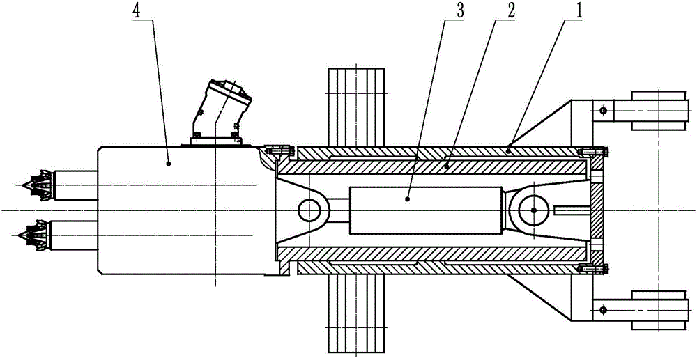 Reciprocating-impact heading machine with built-in rocker-arm telescopic cylinder