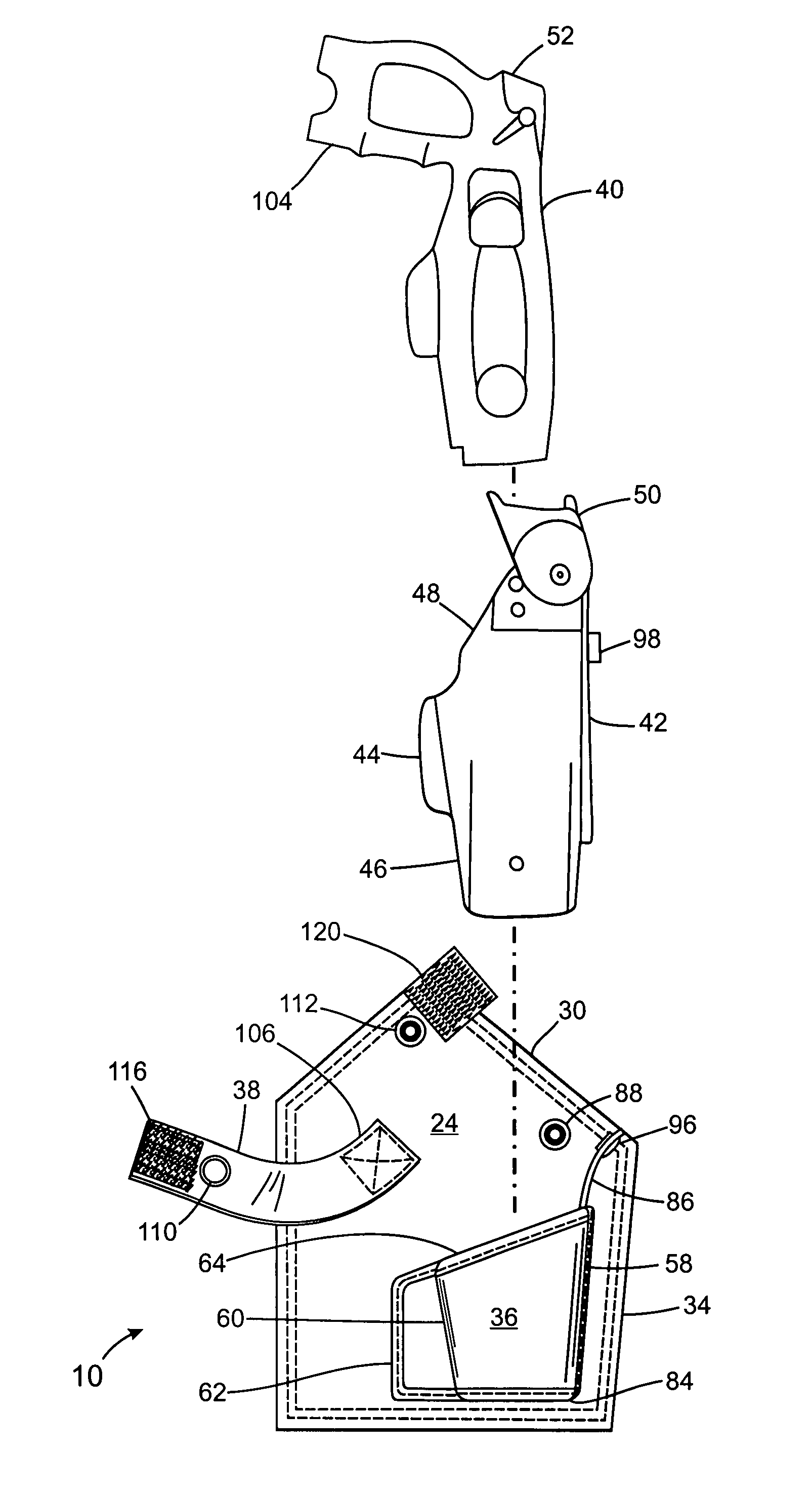 Holster assembly for integral attachment to a garment