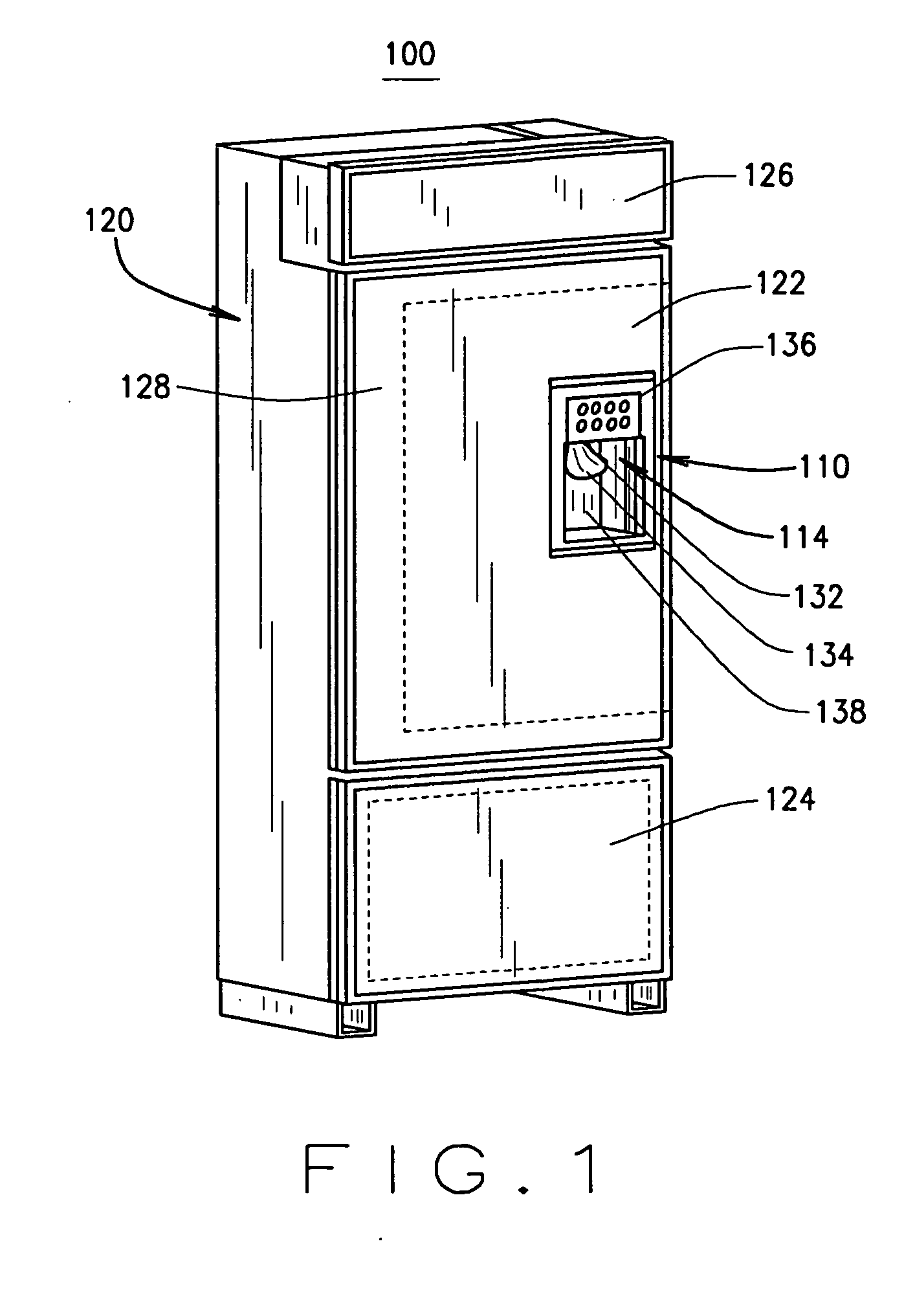 Ice-dispensing assembly mounted within a refrigerator compartment