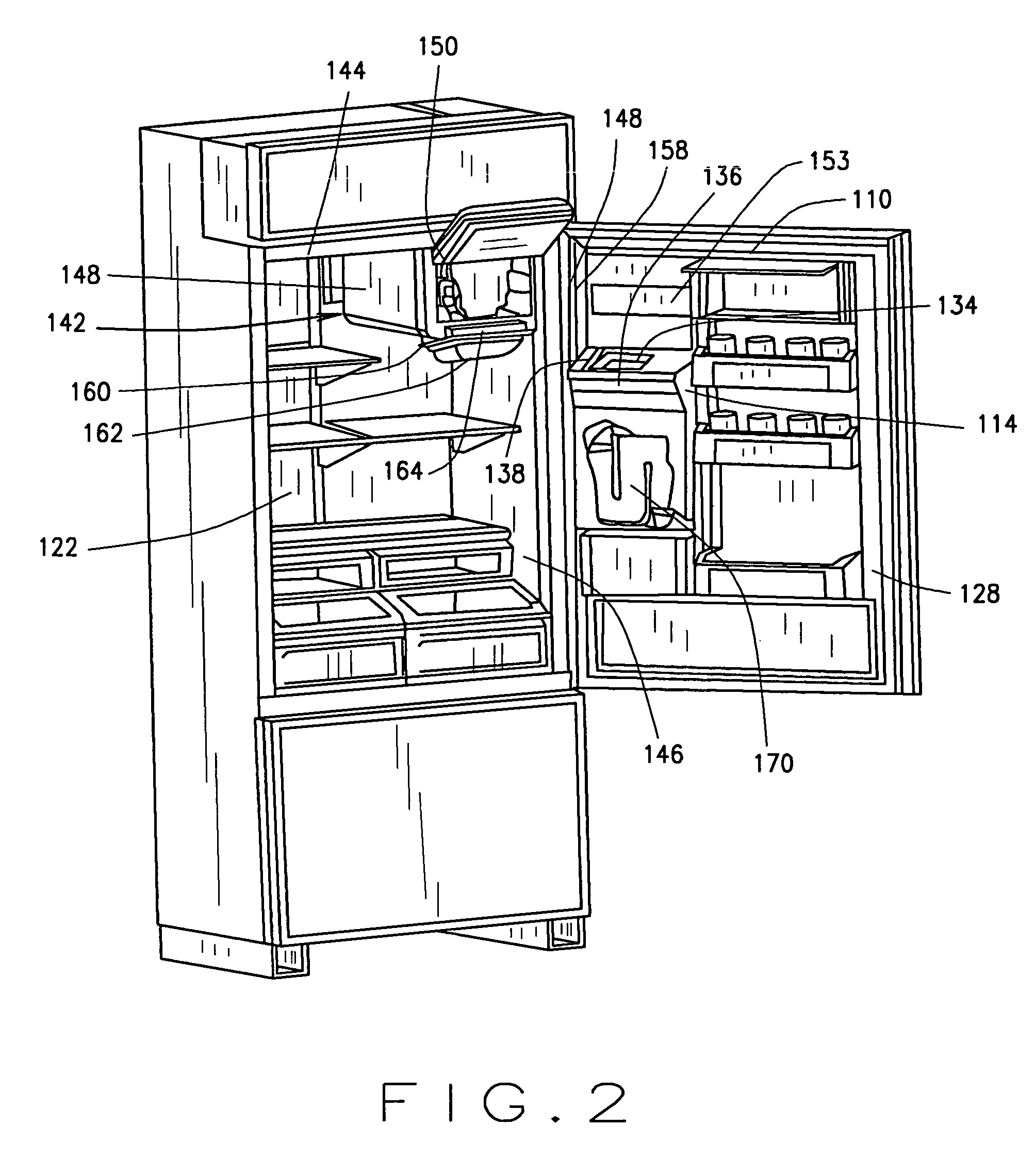 Ice-dispensing assembly mounted within a refrigerator compartment