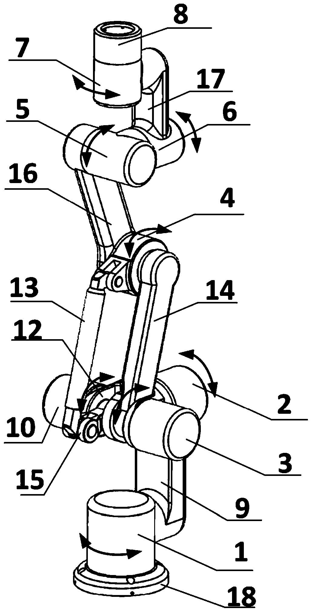 Seven-degree-of-freedom series-parallel hybrid mechanical arm and robot