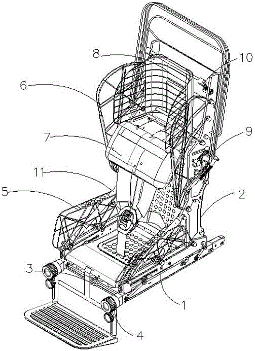 Safety seat with pedal and seat belt assembly