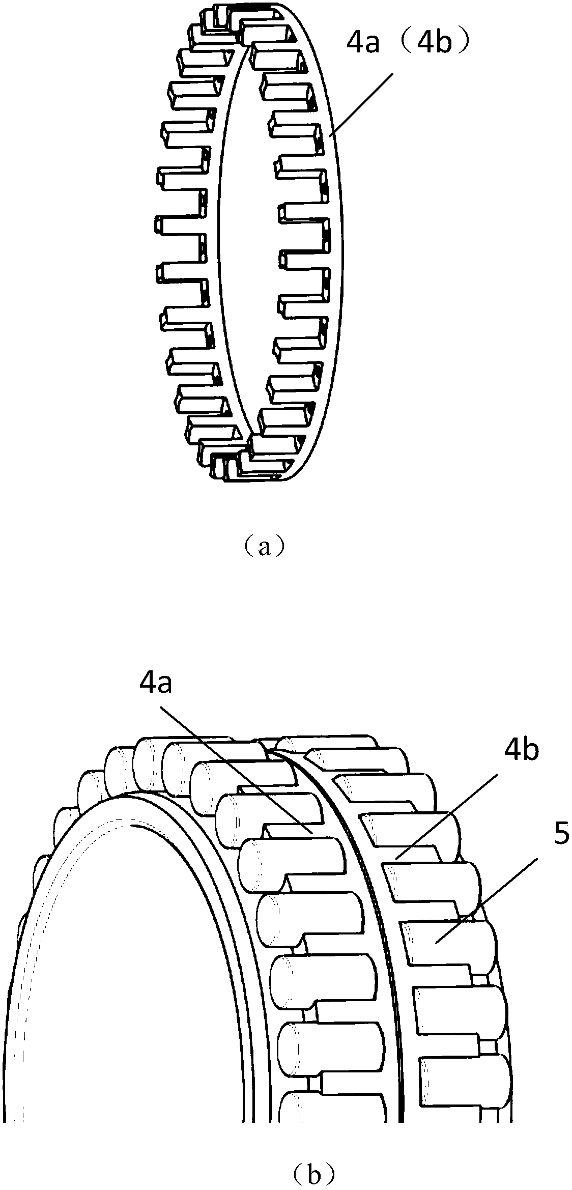 A cage and a double row or multiple row cylinder roller bearing with the cage