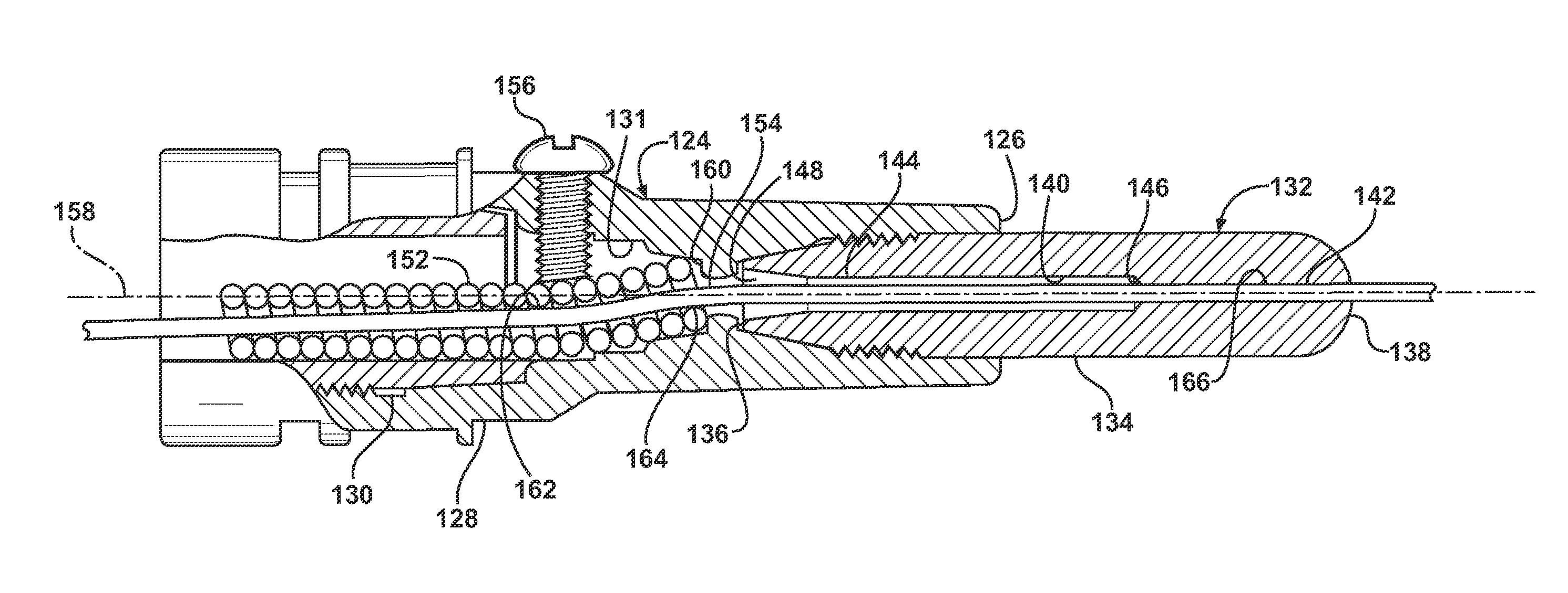 Retaining head and contact tip for controlling wire contour and contacting point for GMAW torches