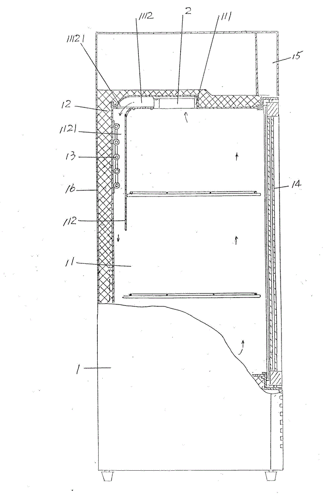 Air flow circulation device for food refrigeration display cabinet