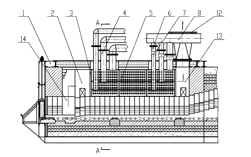 Steel wire heat treatment open-fire heating furnace with column combined type preheater