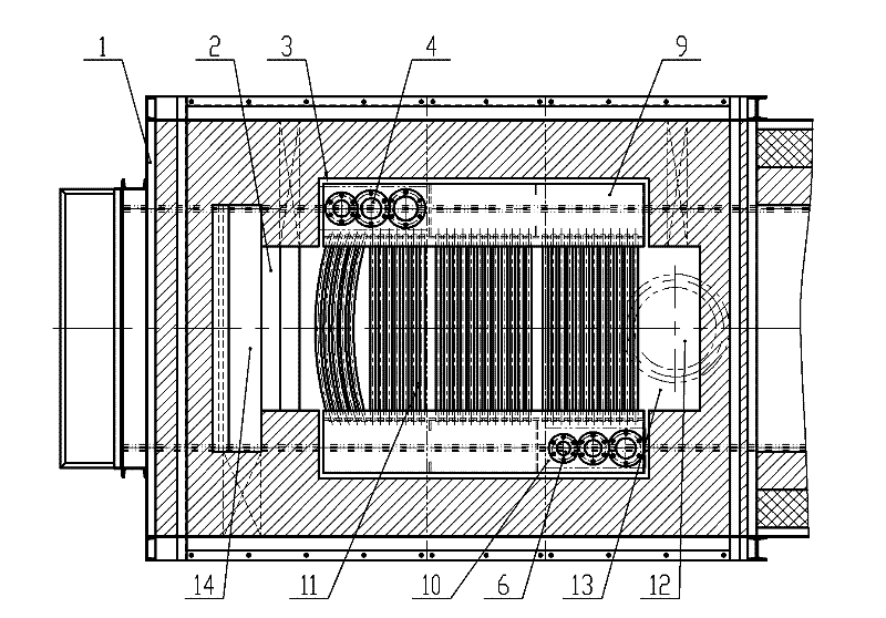 Steel wire heat treatment open-fire heating furnace with column combined type preheater