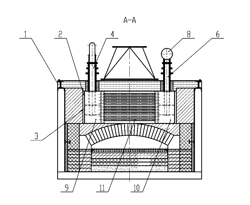 Steel wire heat treatment open-fire heating furnace with column combined type preheater