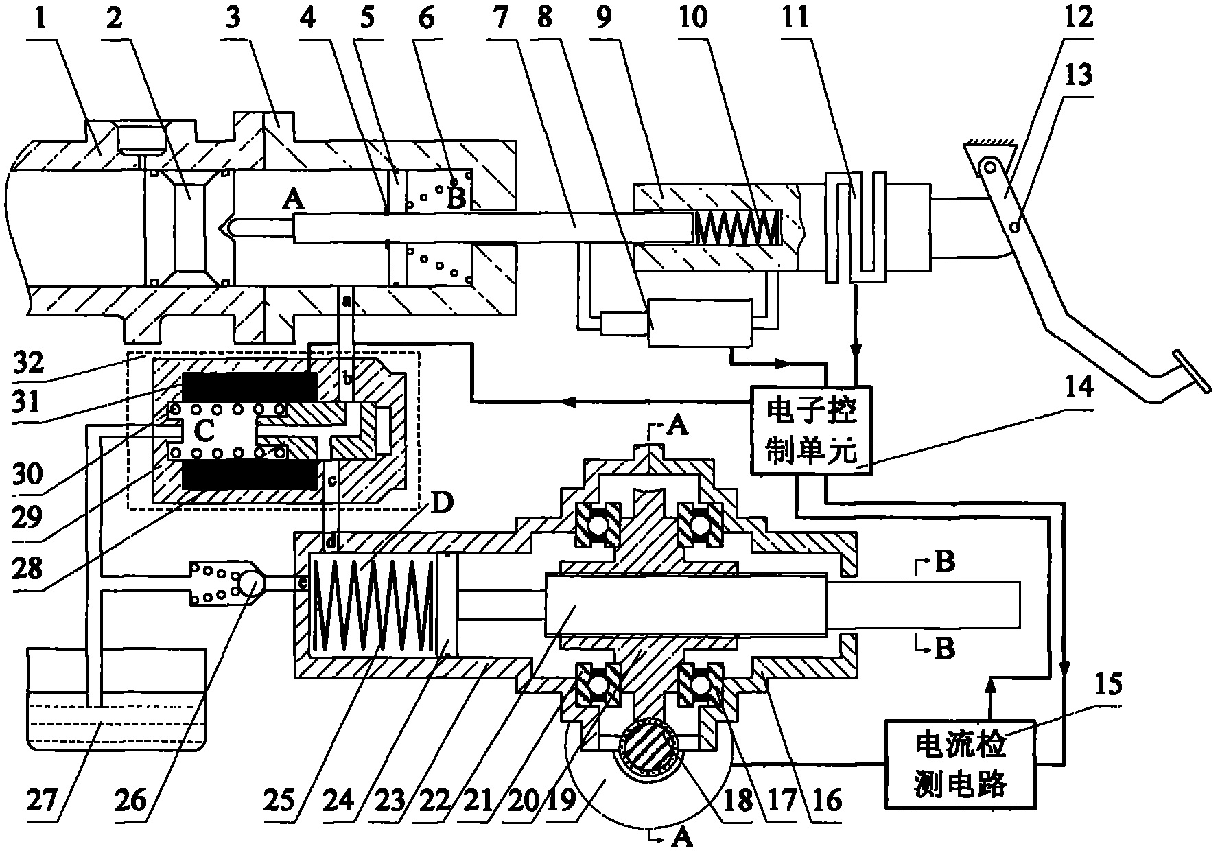 An electro-hydraulic controlled brake booster device