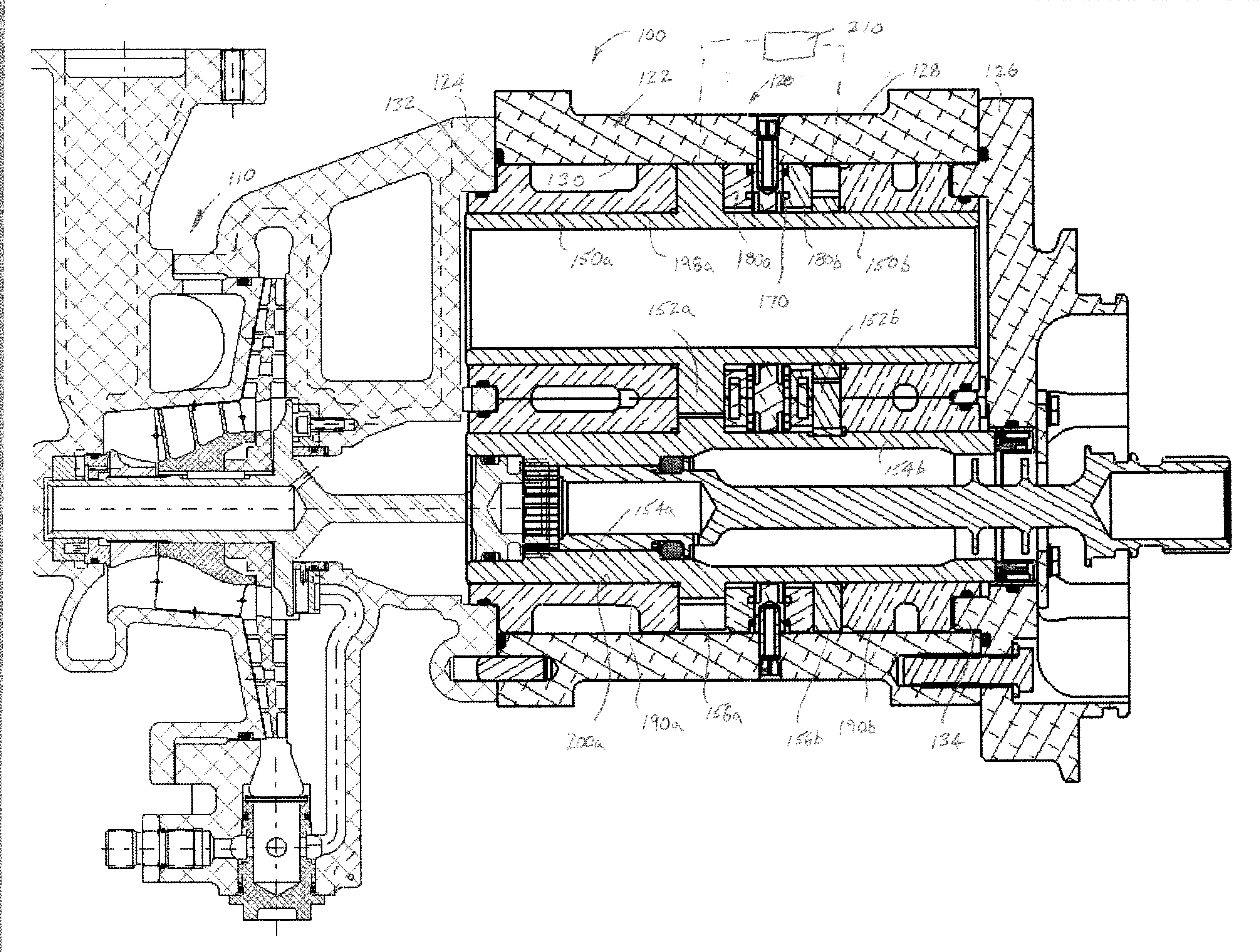 Aircraft main engine fuel pump with multiple gear stages using shared journals