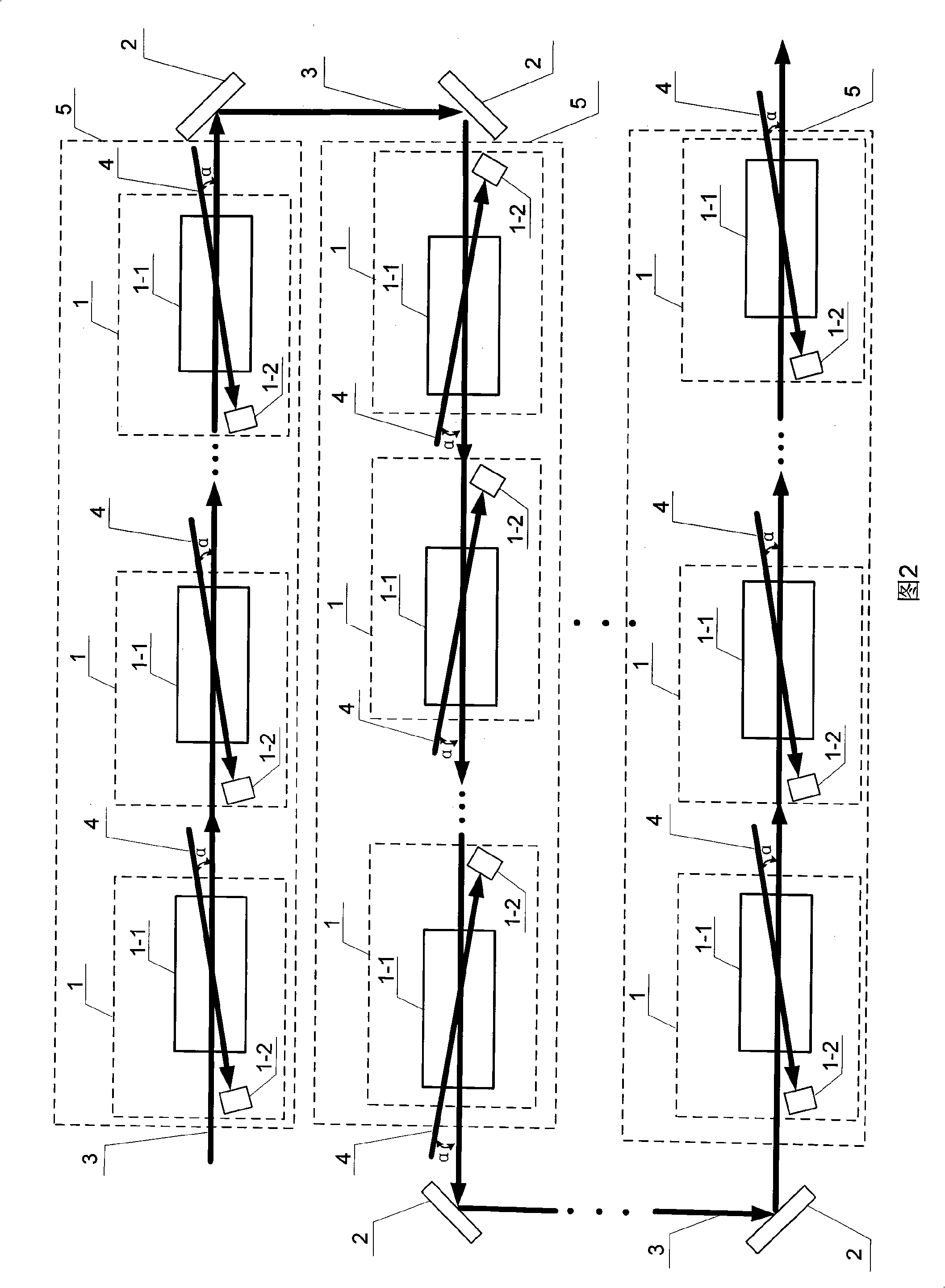 Non-colinear serial beam combination apparatus based on stimulated Brillouin scattering