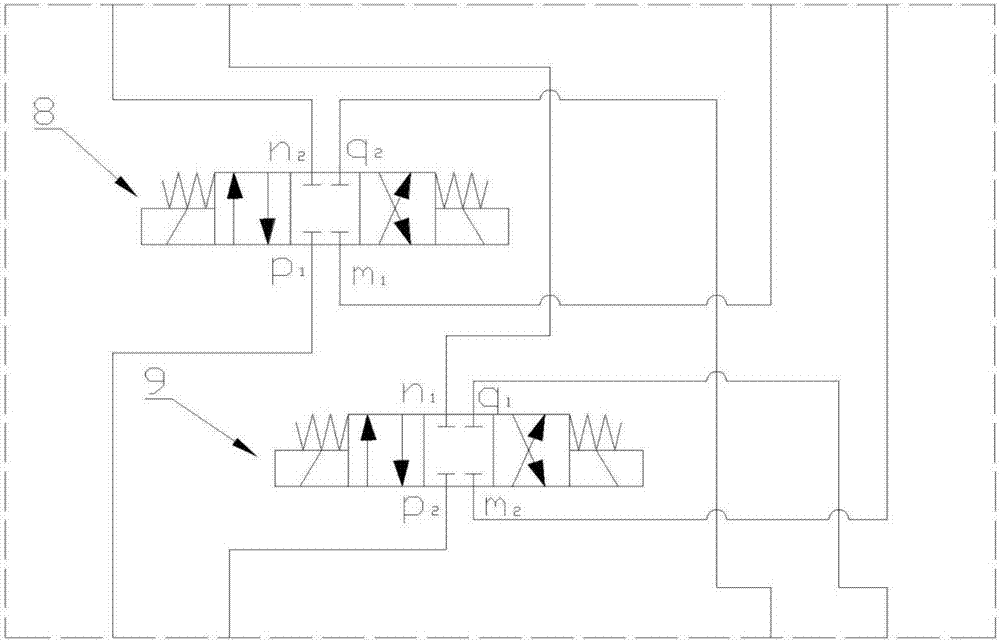 Hydraulic interconnection suspension pipeline connection mode switching device and control method