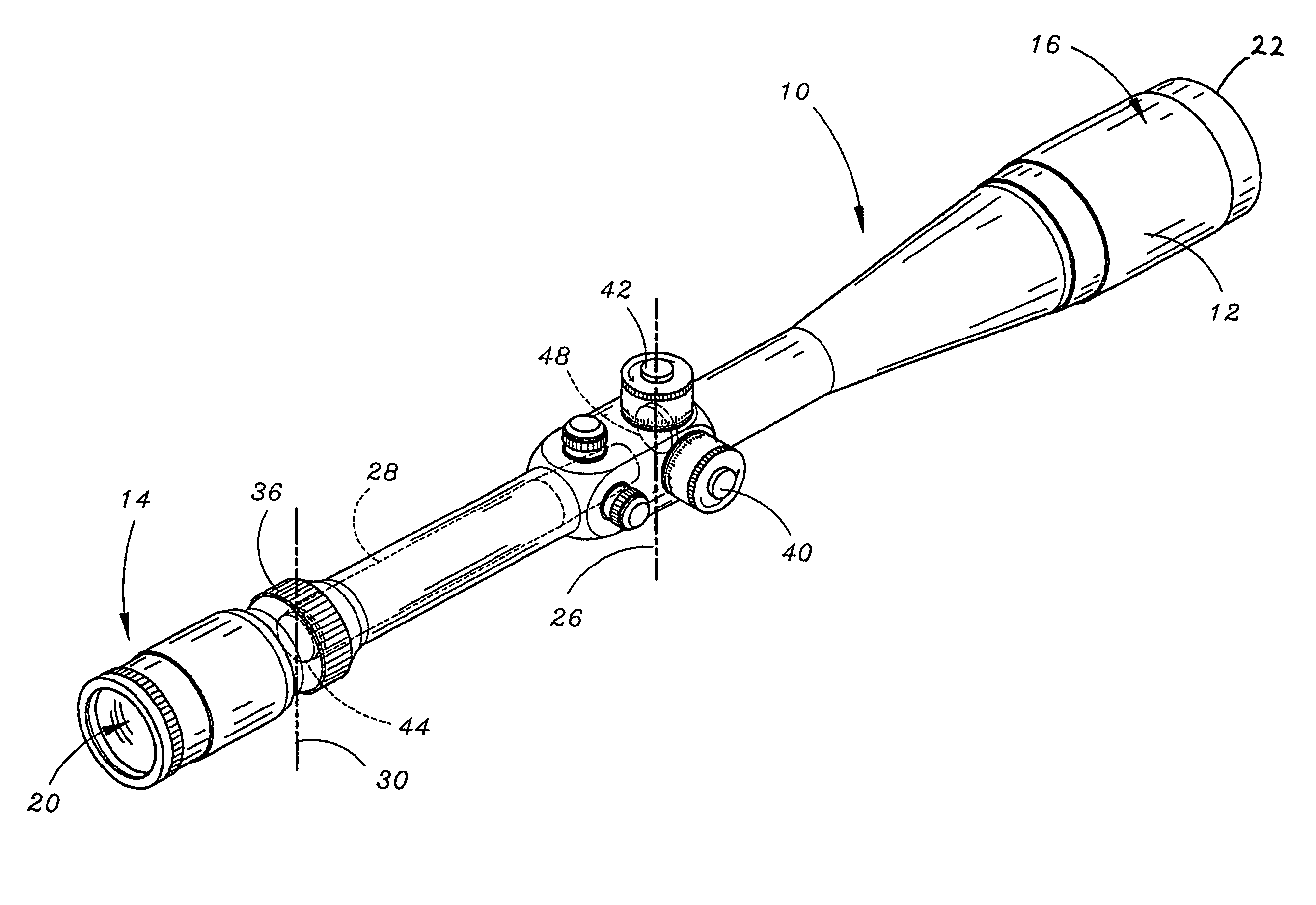 Telescopic gun sight windage correction system