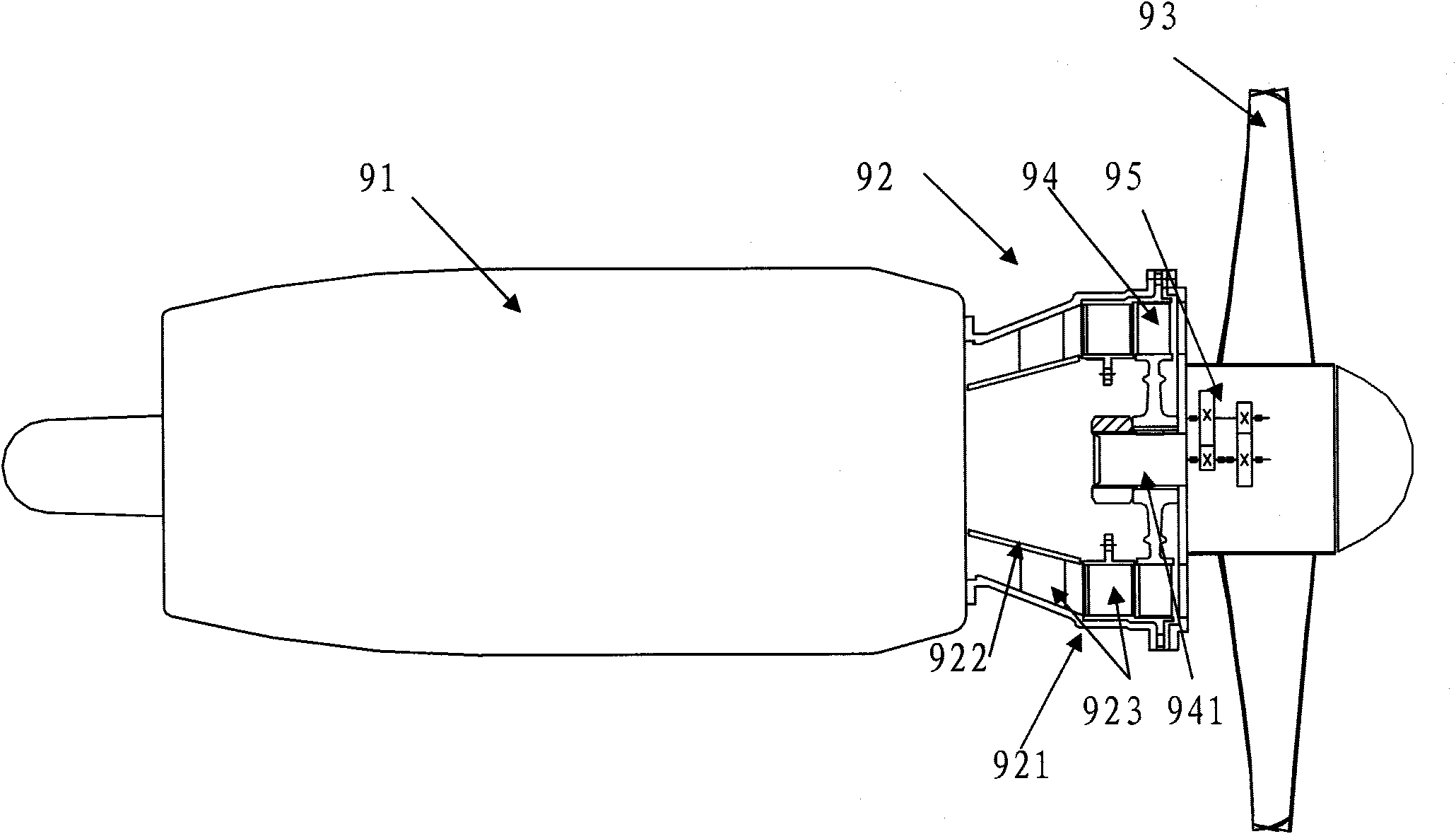 Turbofan postpose type engine