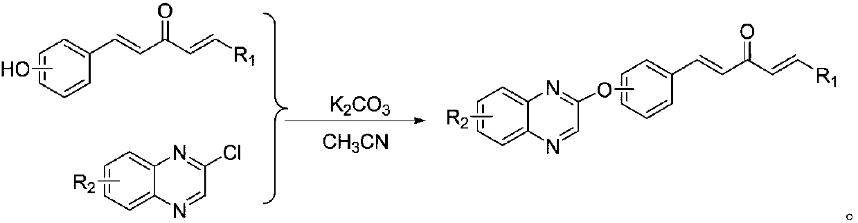 Quinoxaline-containing 1,4-pentadiene-3-one derivatives, and preparation method and application thereof