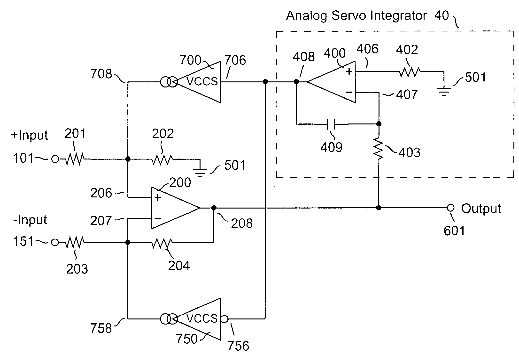 Amplifier system with current-mode servo feedback