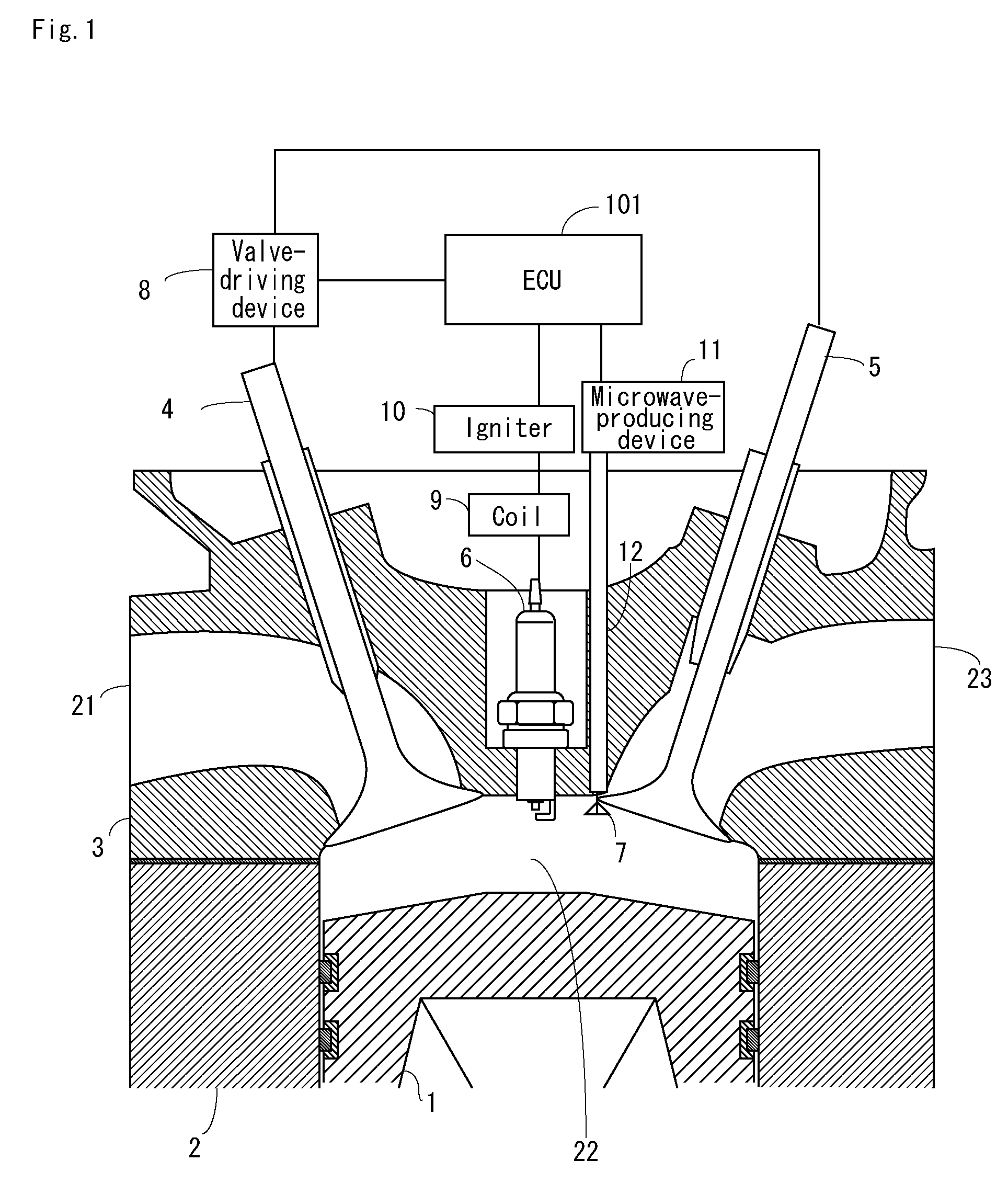 Internal combustion engine using electromagnetic wave radiation to activate burnt gas