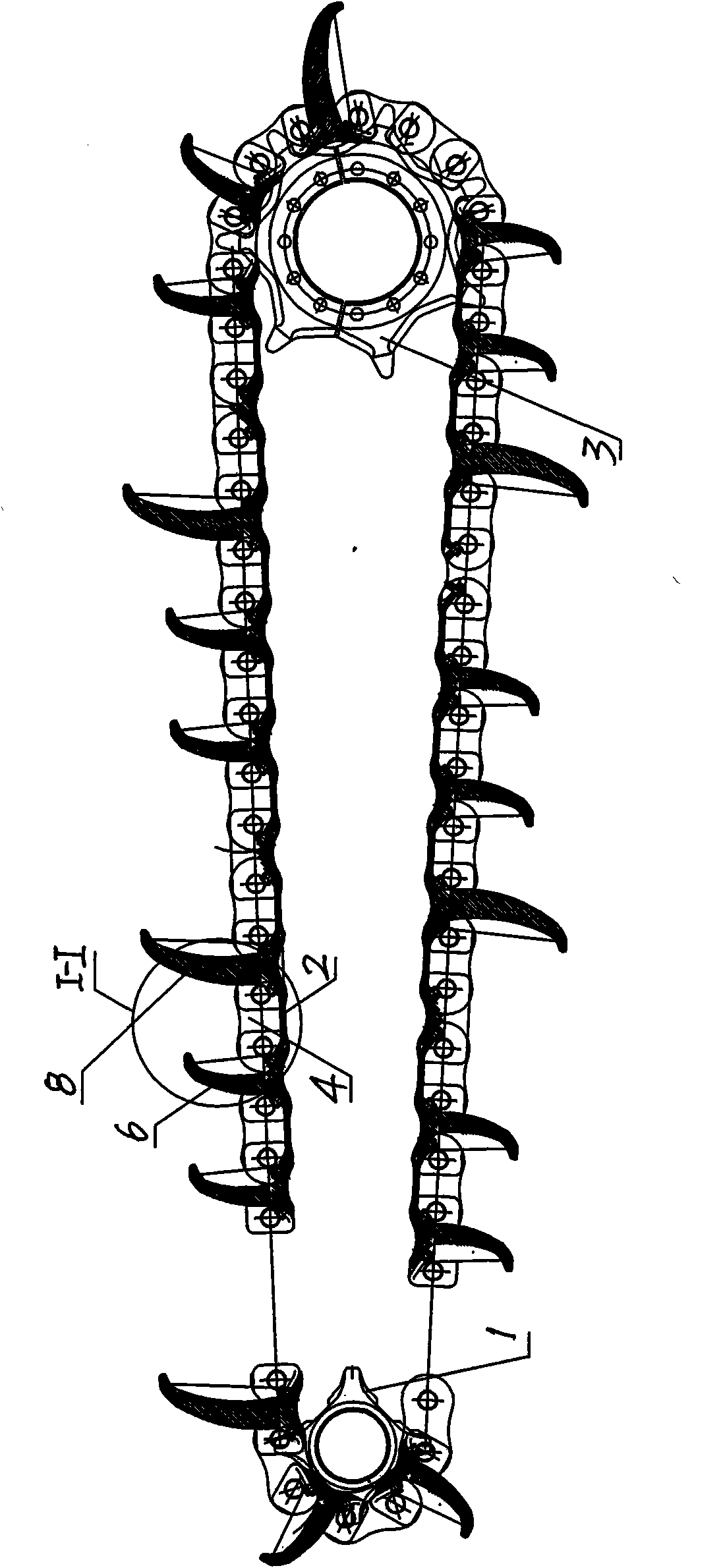 Upper and lower combined scraping plate transmission mechanism for track type ballast scarifiers