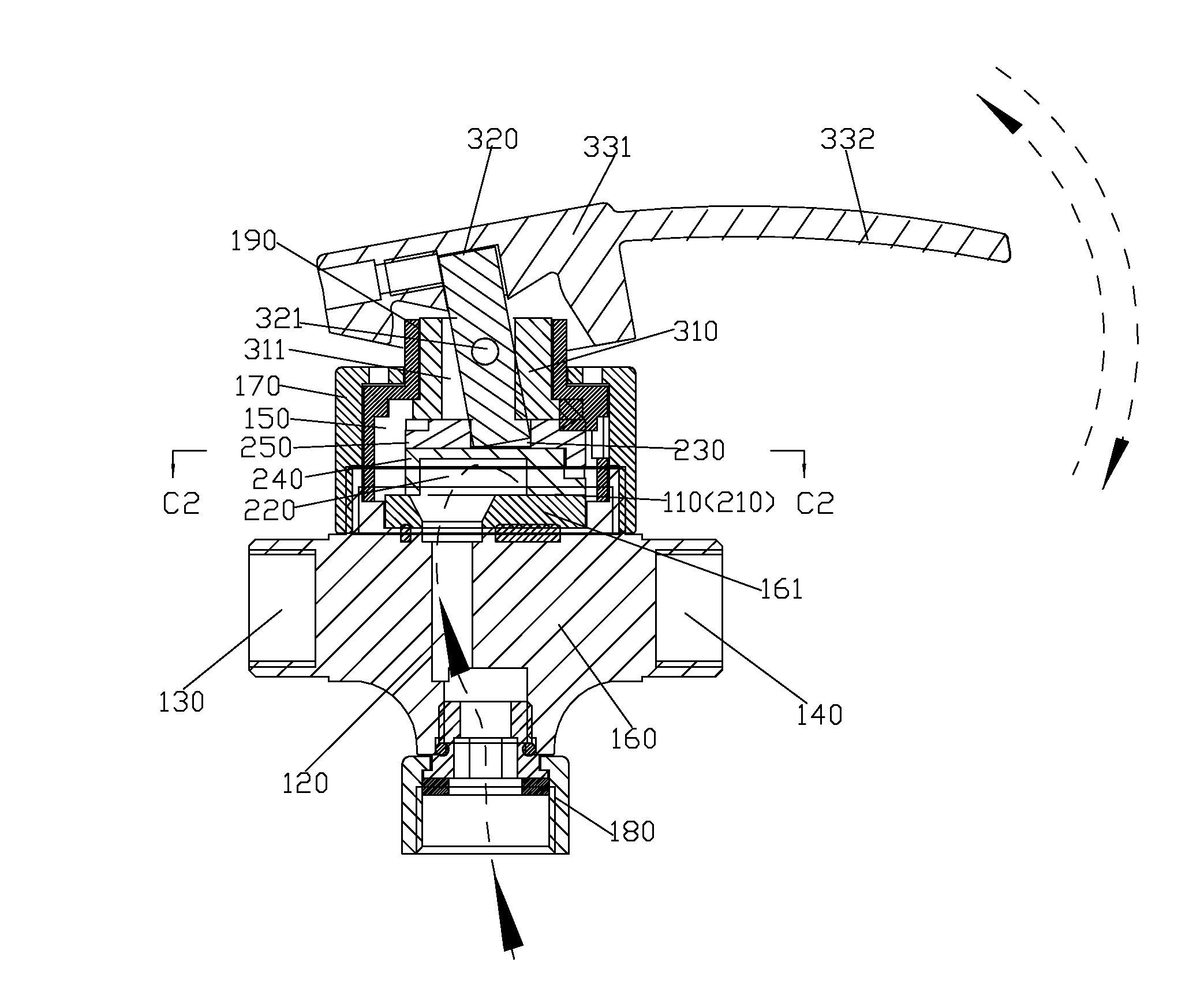 Valve for switching waterways and adjusting flow