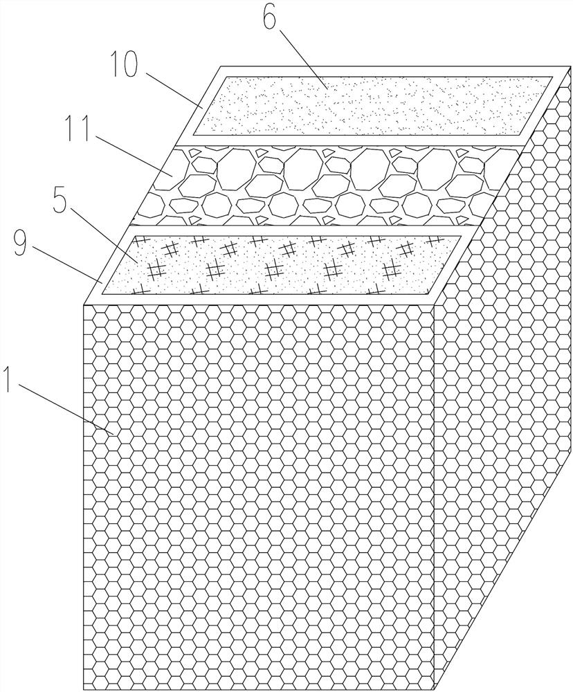 Novel gabion retaining wall capable of dissipating energy and greening and construction method