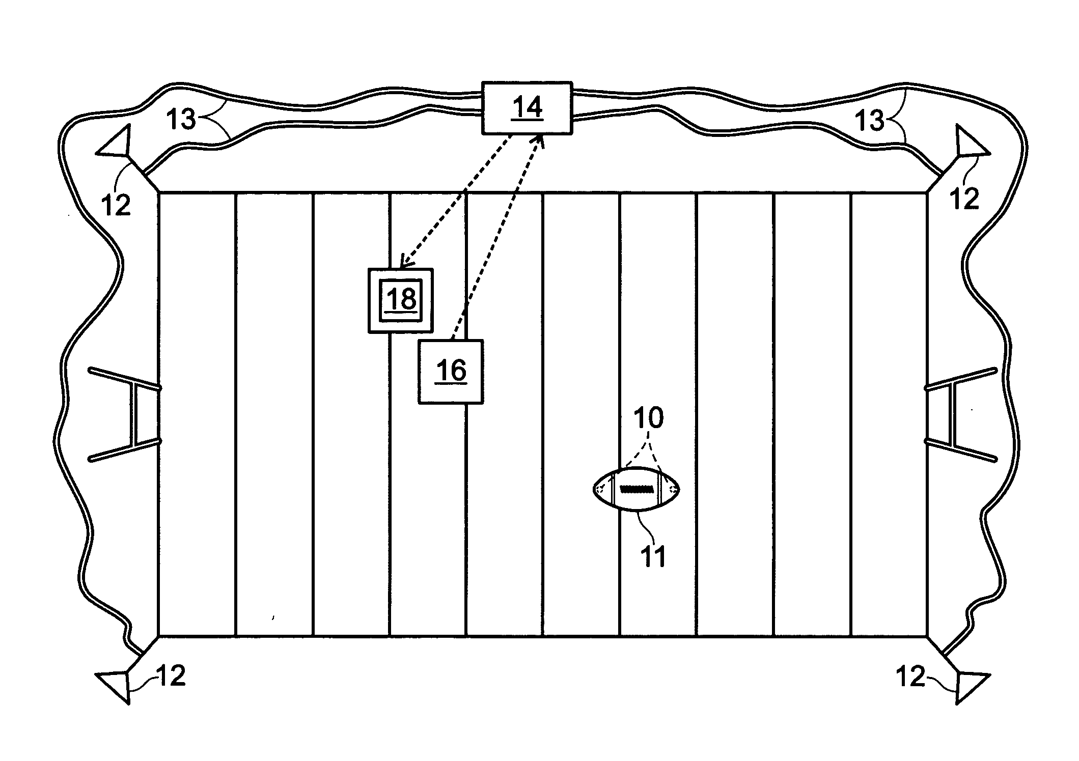 Method and apparatus for monitoring and determining the position of a football