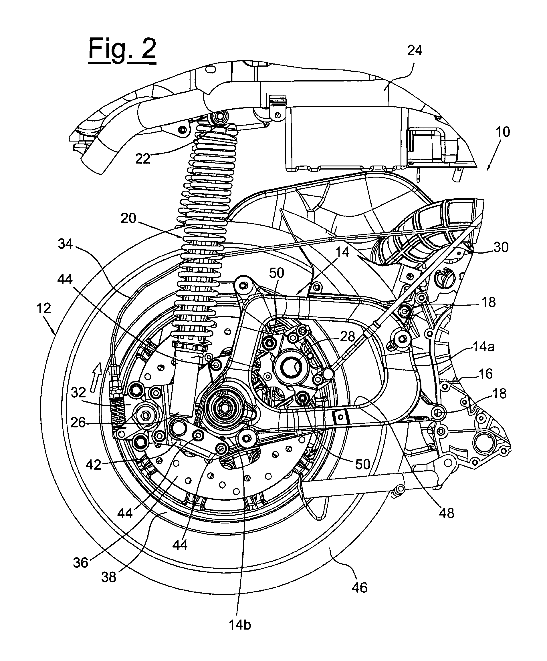 Motorcycle having a plurality of brake calipers acting on its rear wheel