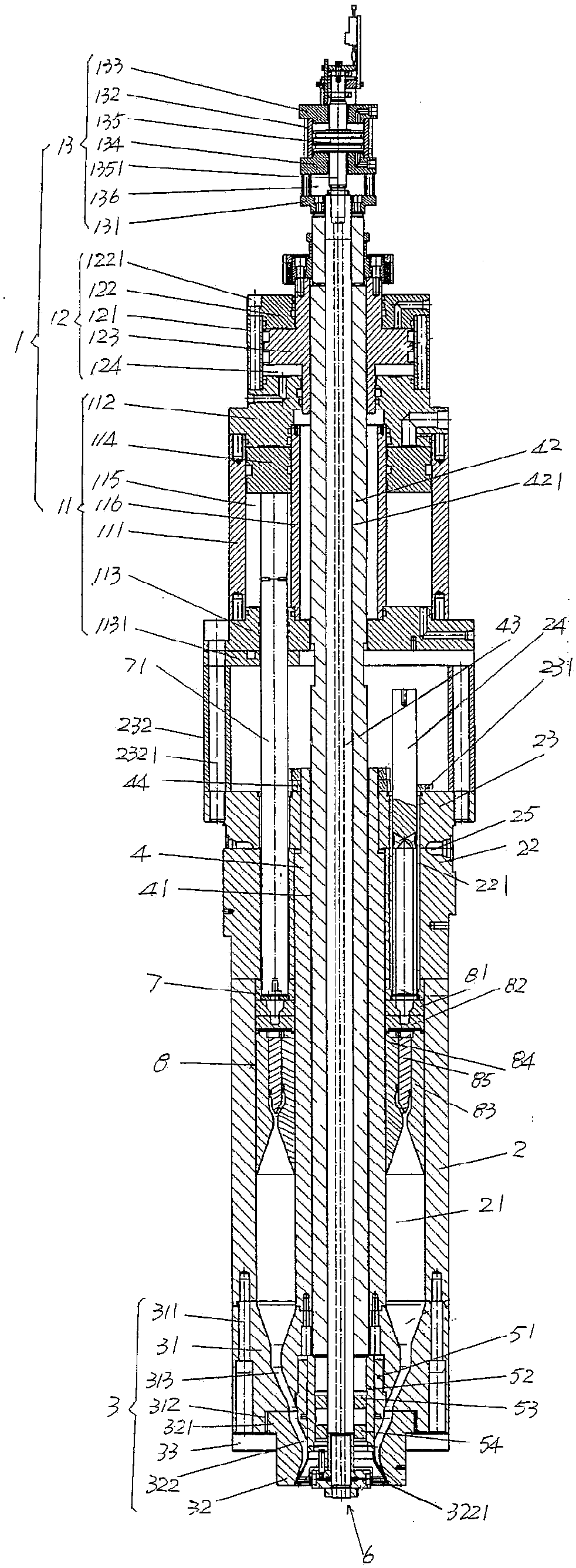 Double-layer diversion material storage die head device for blow molding machine