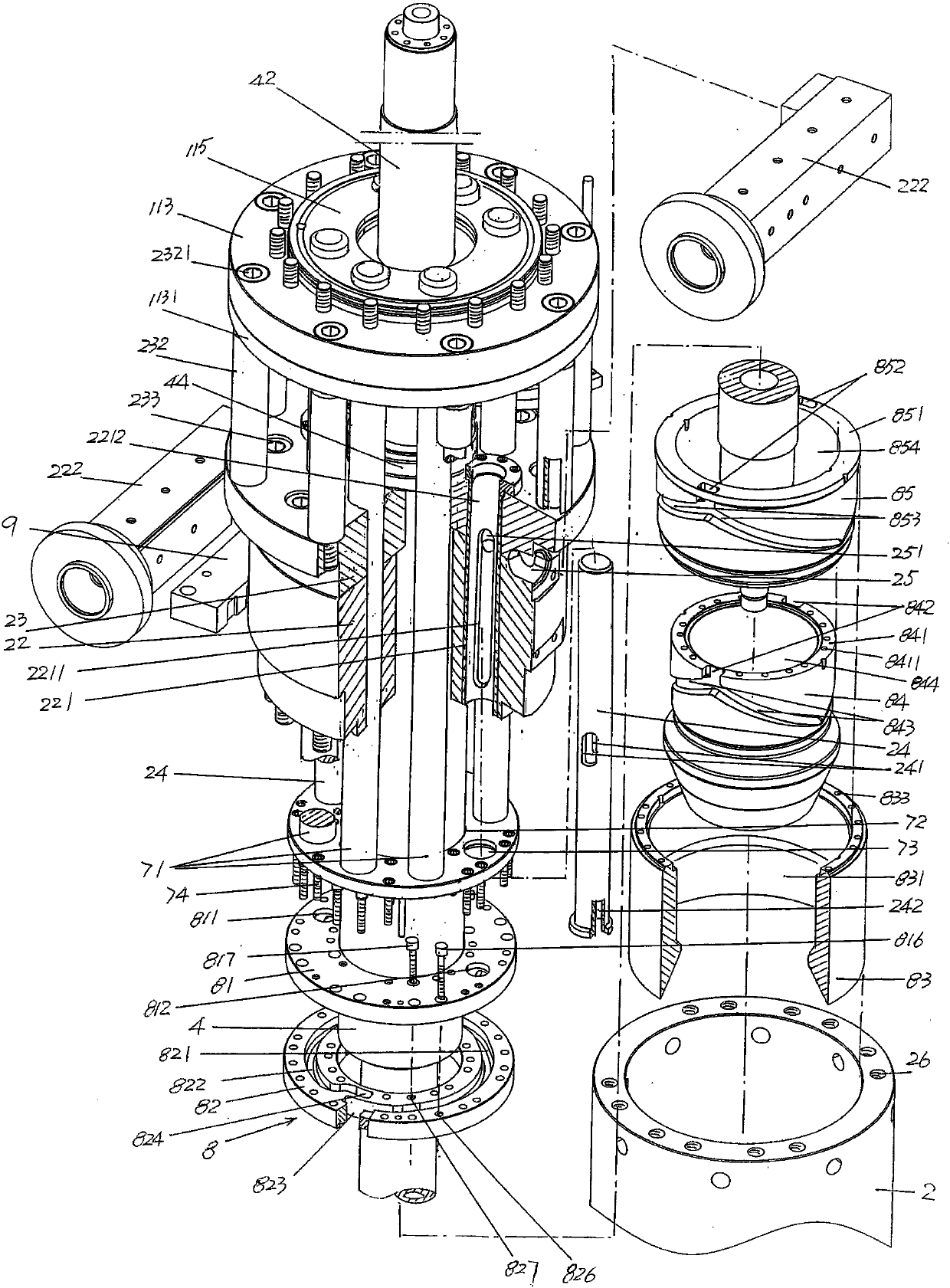 Double-layer diversion material storage die head device for blow molding machine