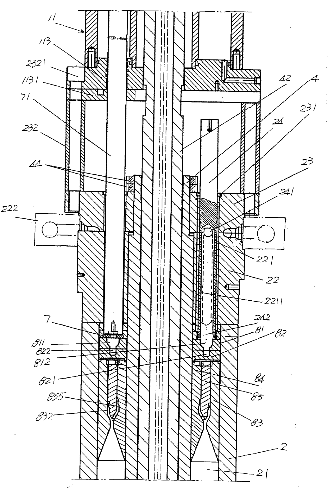 Double-layer diversion material storage die head device for blow molding machine