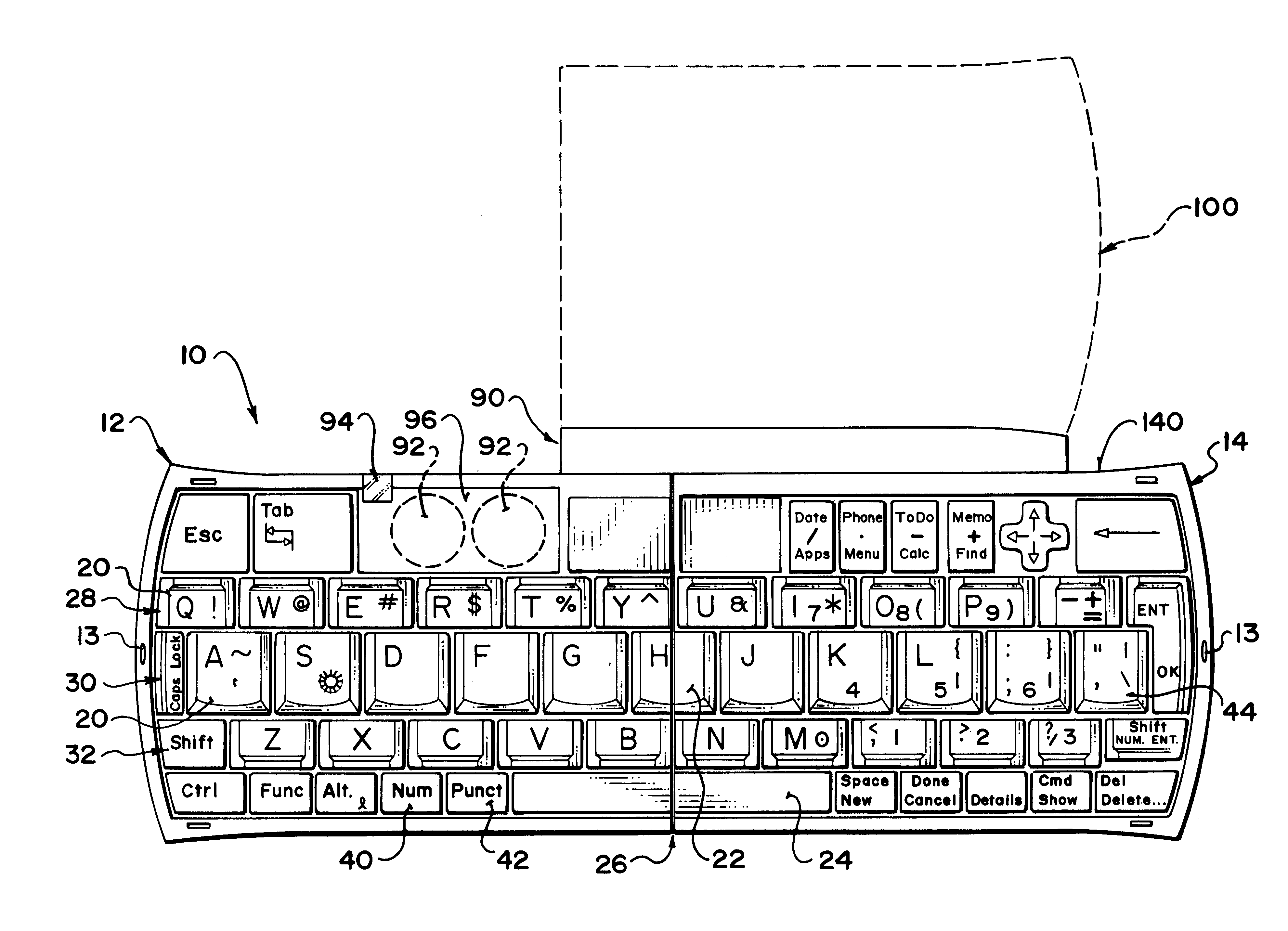 Folding keyboard for a personal digital assistant