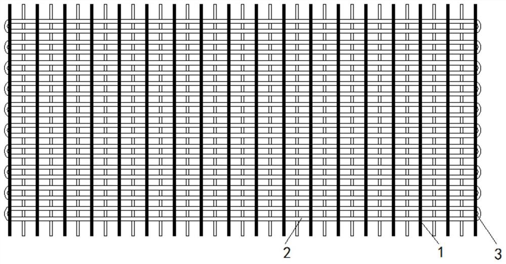 Composite lead wire shuttleless continuous weft woven grid