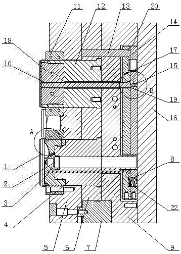 Milk powder cover in-mold labeling delayed ejection mold structure