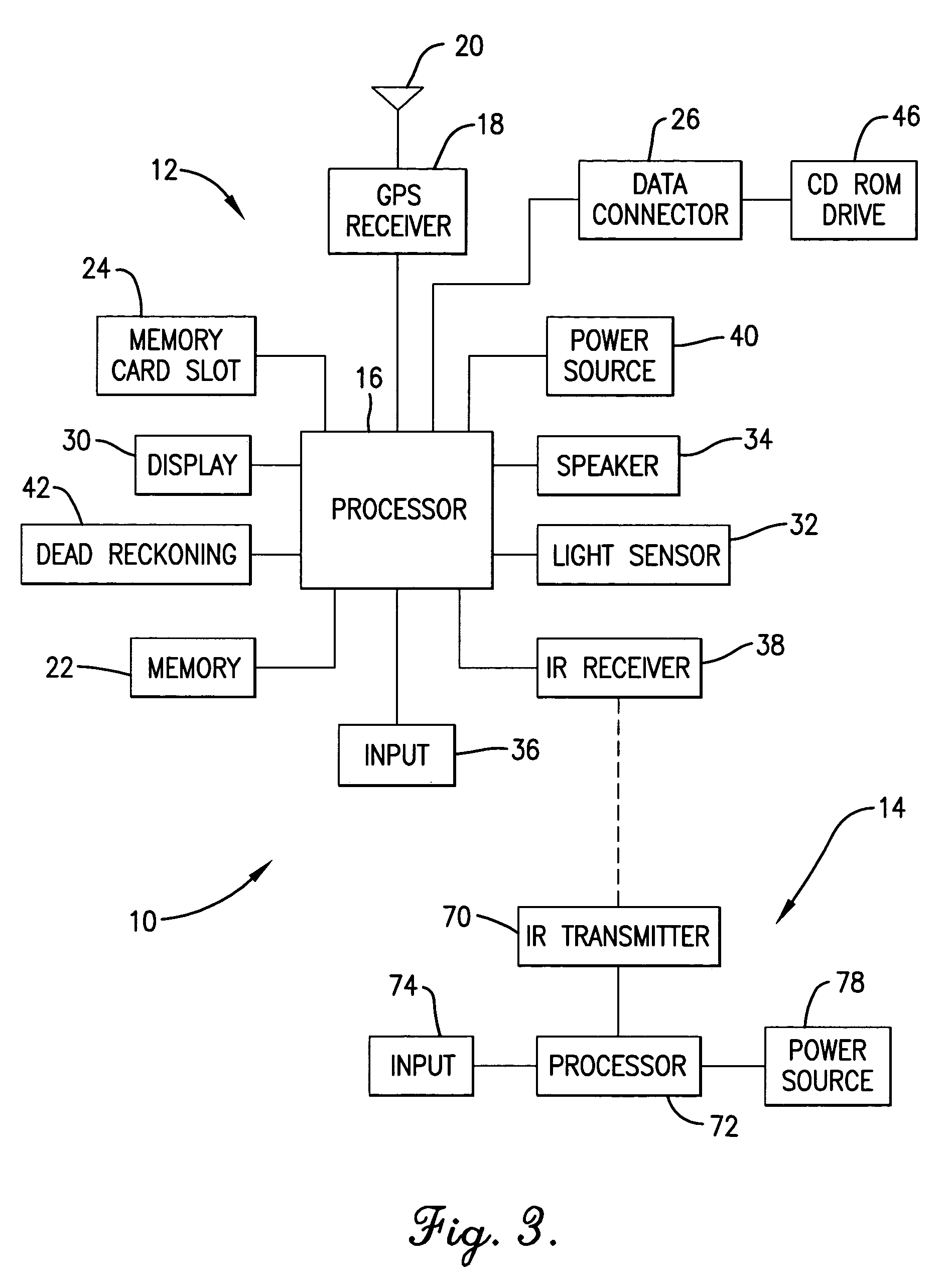 Portable navigational device with a remote control, an internal memory, and an internal heating element