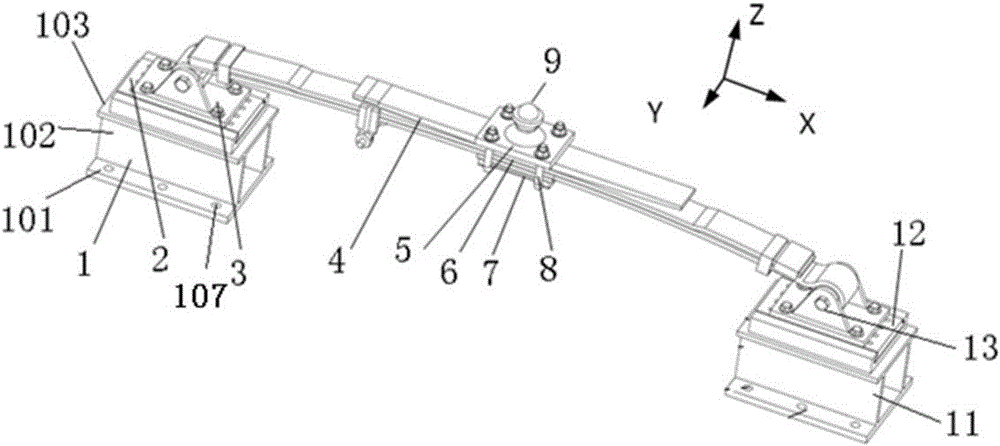 Bench test device for vertical stress on plate spring