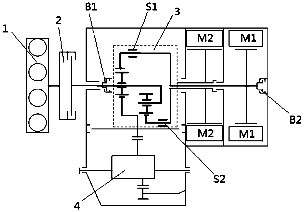 Control method of power-splitting hybrid electric vehicle brake assisted starting engine