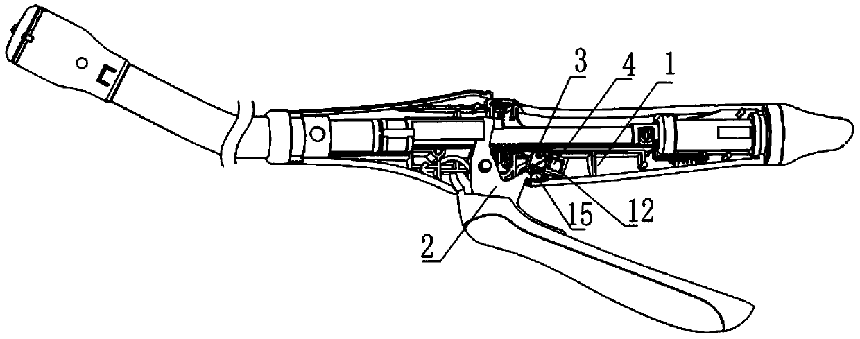 A surgical suturing instrument with an automatic reset safety device