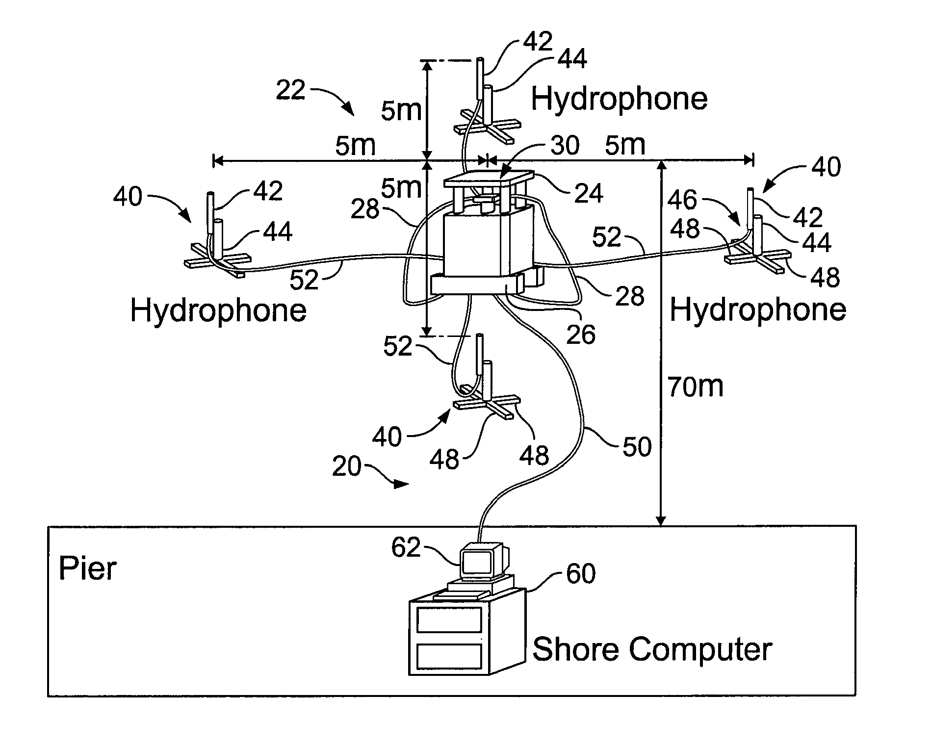 Passive acoustic underwater intruder detection system