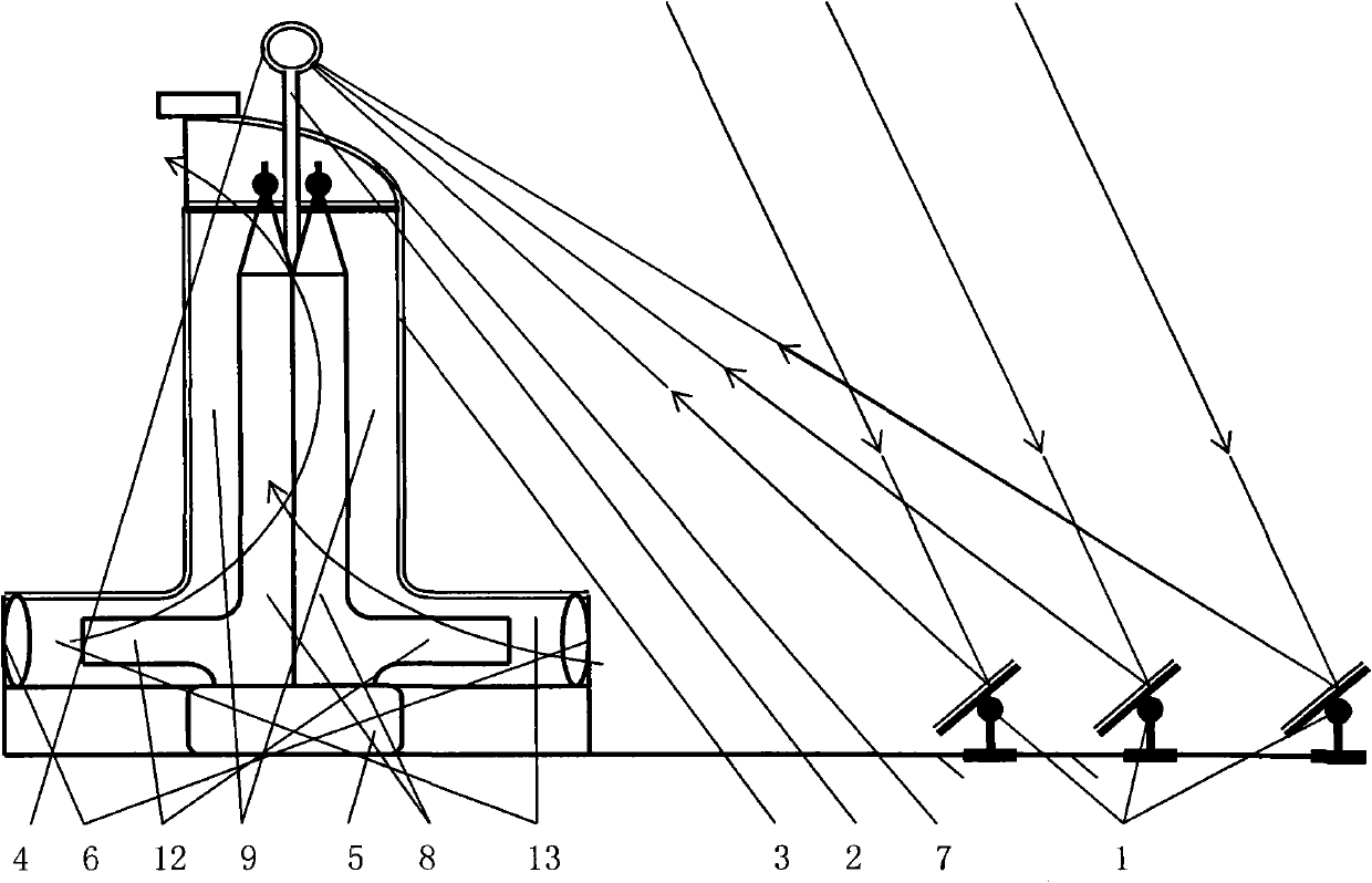 Siphon air cooling method for tower-type solar heat power generation device and equipment