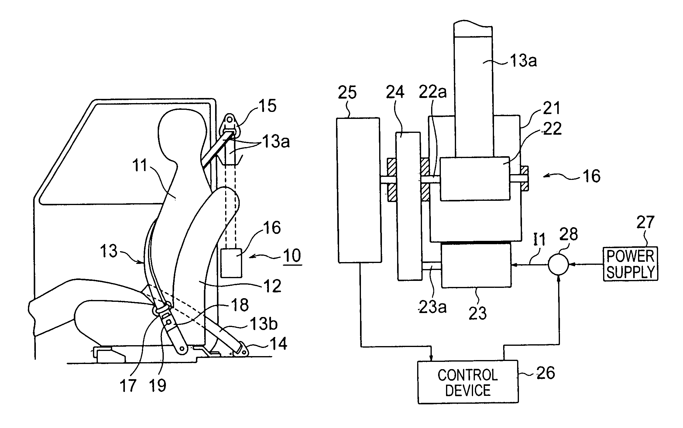 Vehicle seat belt apparatus and control method therefor