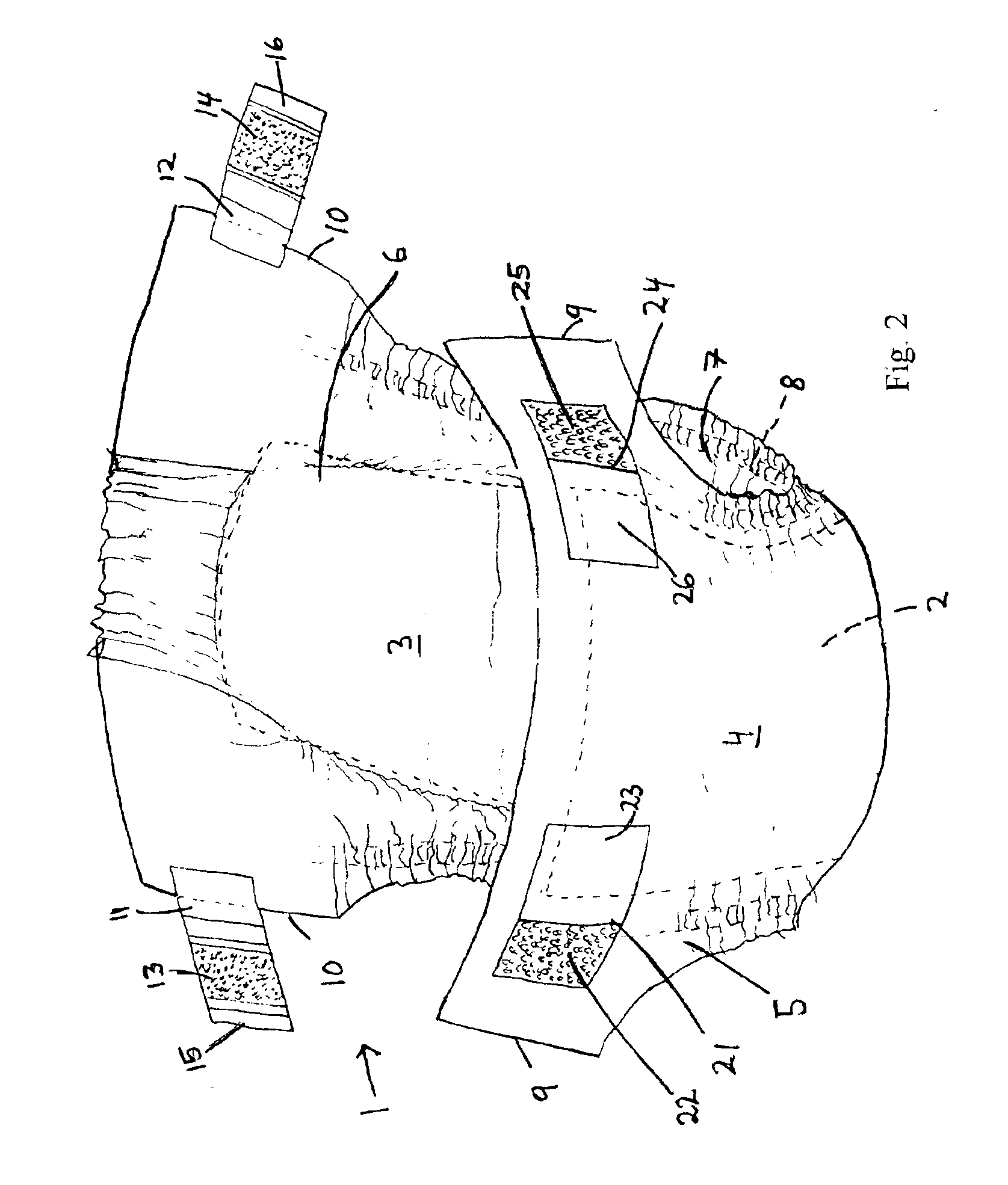 Fastening system for an absorbent product