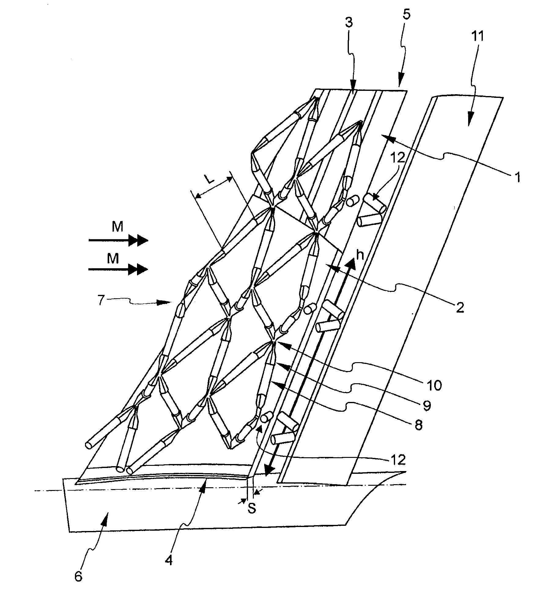 Support structure for a wing