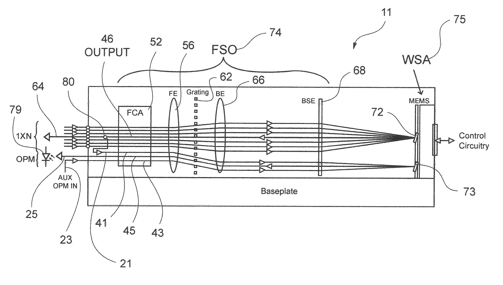 Beam steering element and associated methods for manifold fiberoptic switches and monitoring