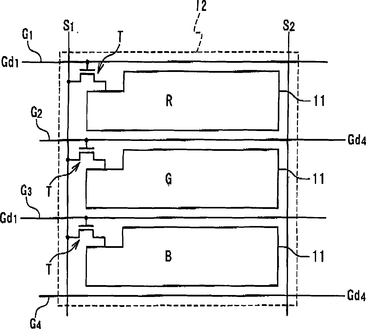 Method for driving liquid crystal display panel with triple gate arrangement