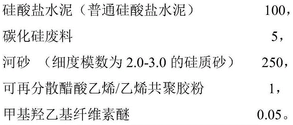 Silicon carbide waste-doped dry-powder front mortar and preparation method thereof