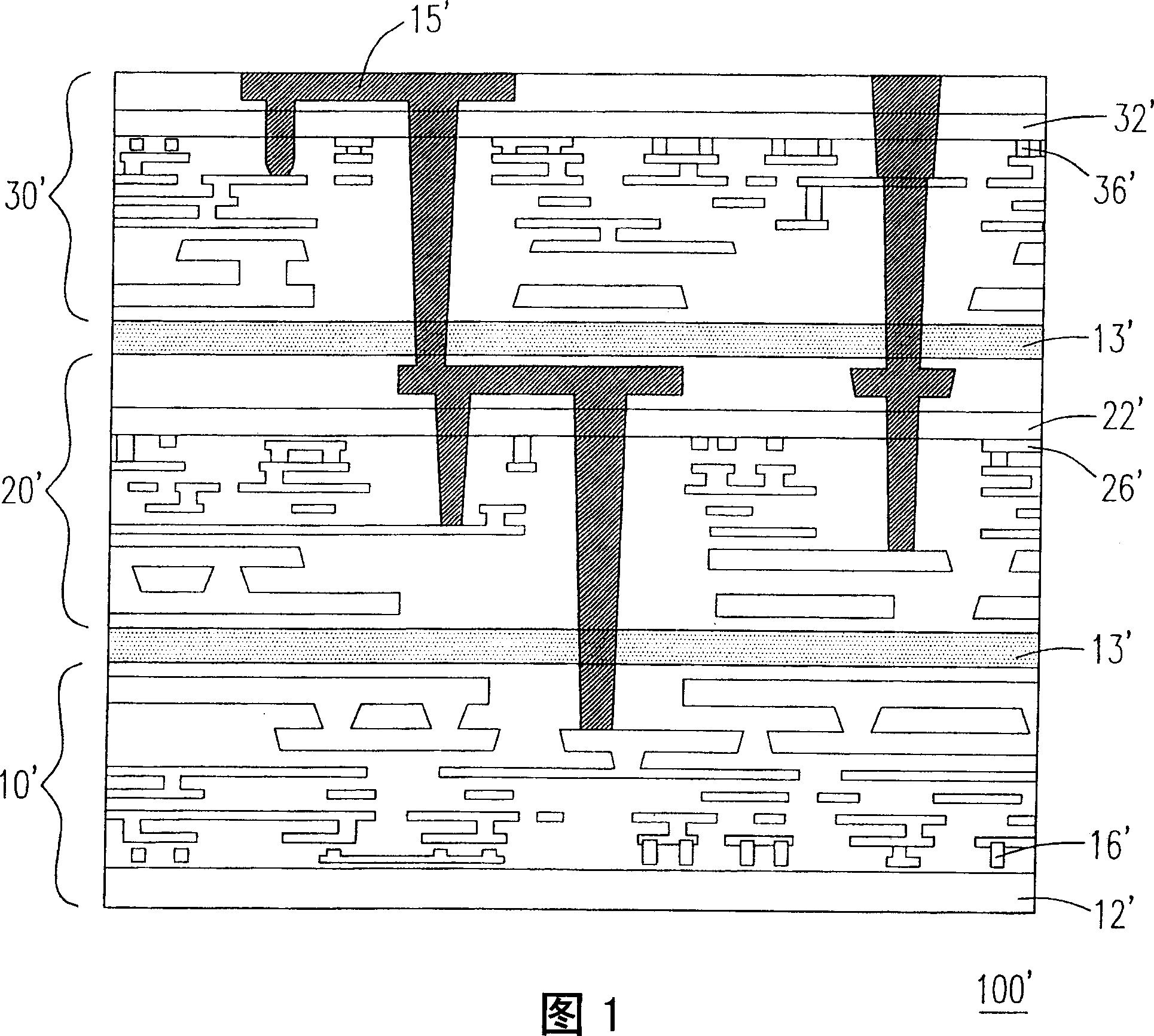 A three-dimensional wafer stacking structure with post-and-beam construction and method to stack three-dimensional wafer